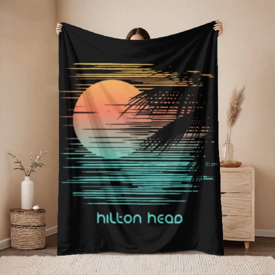 Artistic Hilton Head South Carolina Palm Tree Throw Blankets