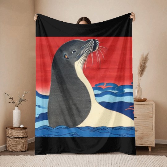 Ukiyo-e Seal, Japanese Print Throw Blankets
