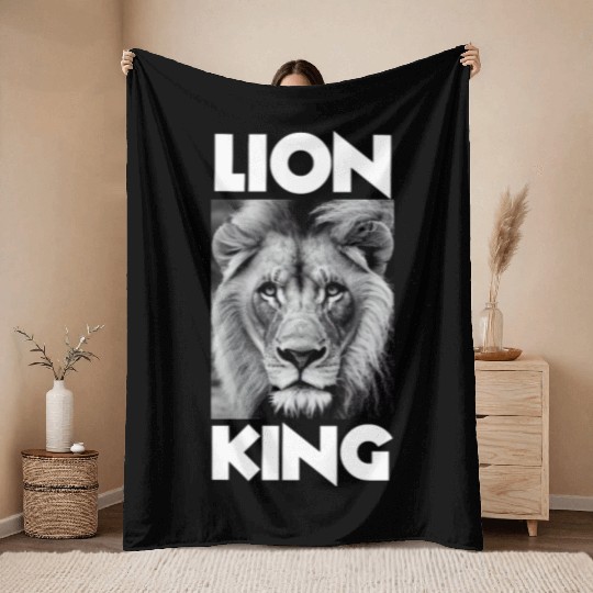 Majestic Lion : Black and White HD Photography Throw Blankets