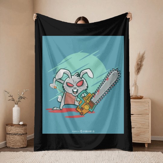 Angry rabbit chainsaw Angry rabbit chainsaw inspir Throw Blankets