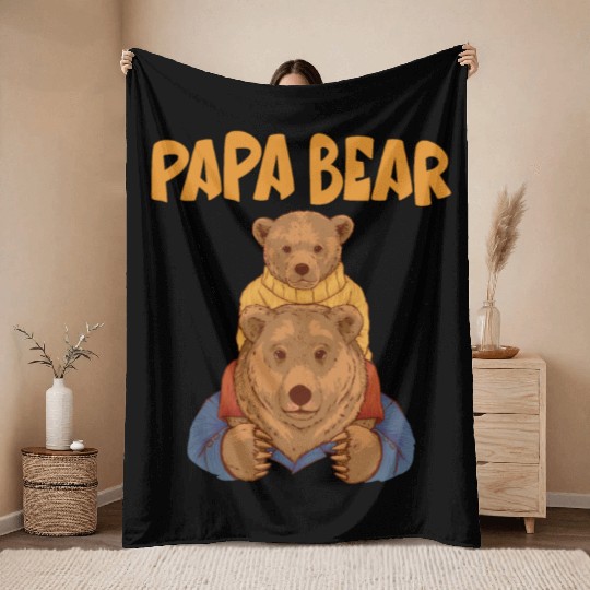Papa Bear With Bear Cub Daddy Papabear Fathers Day Throw Blankets