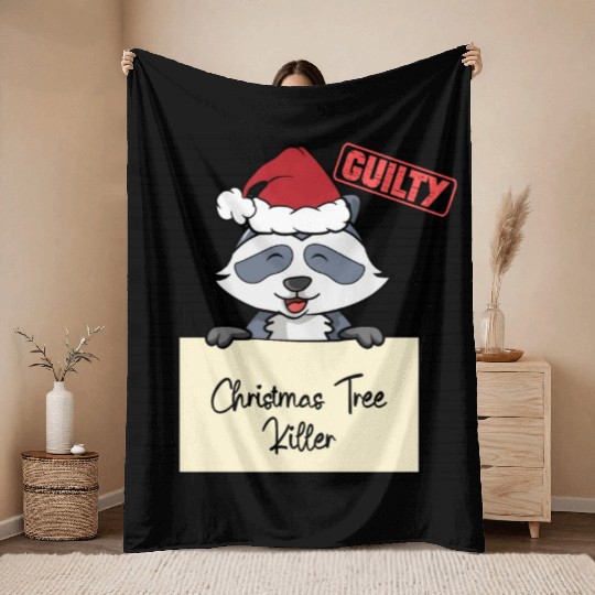 Raccoon christmas funny prison Throw Blankets
