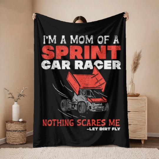 Mom Of A Sprint Car Racer Race Day Driver Mother Throw Blankets