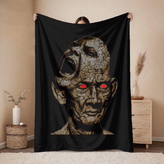 Stoic Old Man With Cracked Leathery Skin Red Eyes Throw Blankets