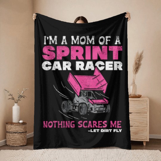 Mom Of A Sprint Car Racer Race Day Driver Mother P Throw Blankets