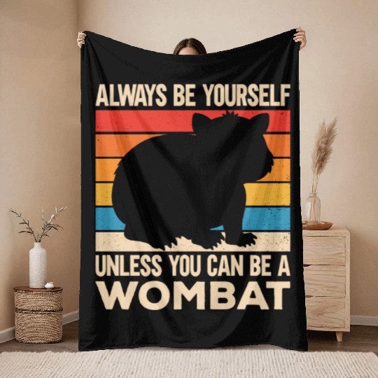 Native Australian Animal Lovers Cute Wombat Throw Blankets