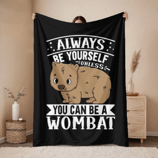 Native Australian Animal Lovers Cute Wombat Throw Blankets