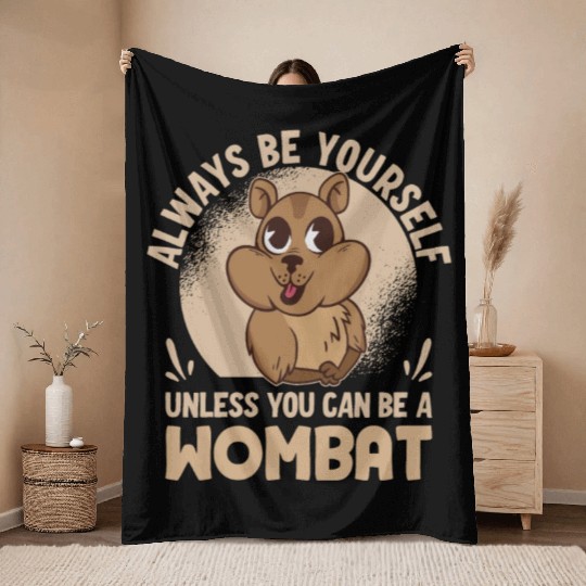 Native Australian Animal Lovers Cute Wombat Throw Blankets