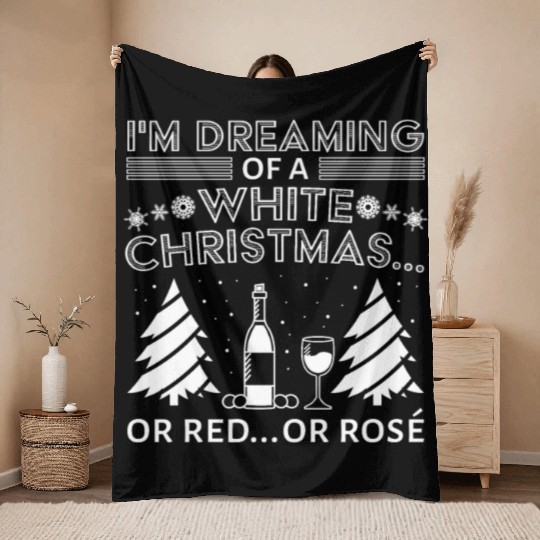 White Christmas Wine Merry Christmas Wine Glass Throw Blankets