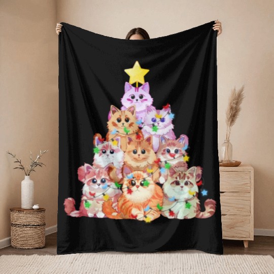 Cats tangled in Christmas Lights - Cat Christmas Throw Blankets