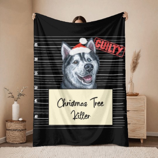 Husky christmas funny prison Throw Blankets