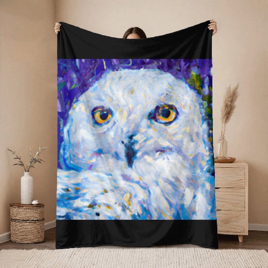 Neo-Impressionist Snowy Owl Throw Blankets