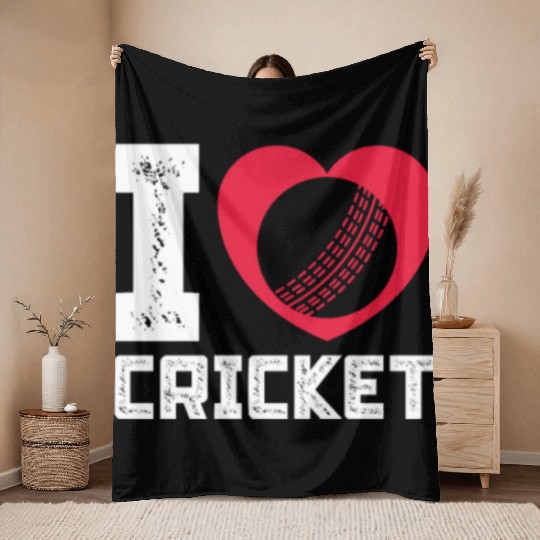 I Love Heart Cricket Throw Blankets