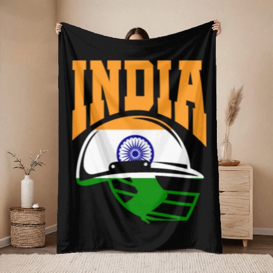 India Helmet Cricket Player Throw Blankets