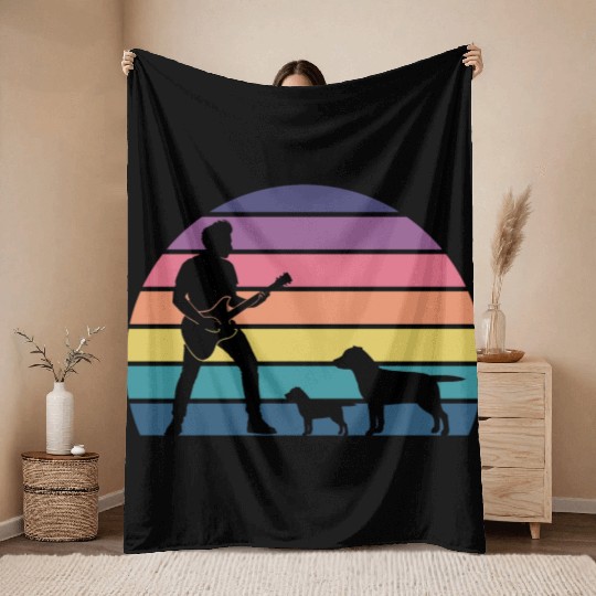 Guitar Player Pet Dog Animal Musician Bassist Throw Blankets