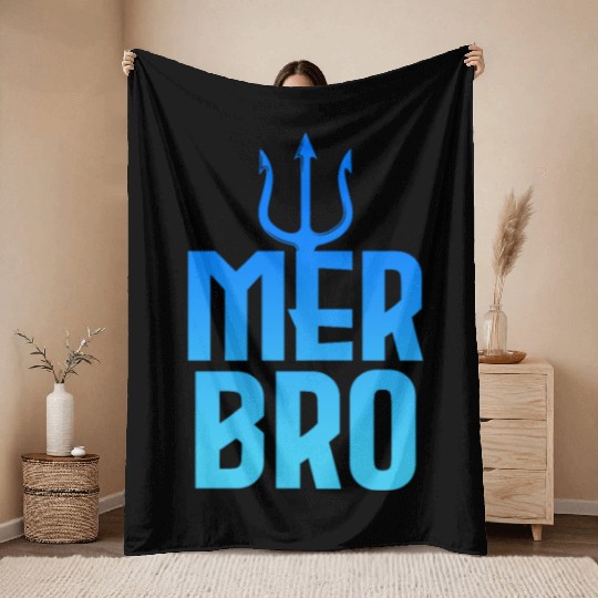 Mer Bro, Brother Birthday Mermaid Throw Blankets