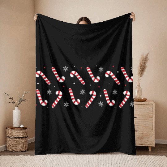Christmas Candy Canes Throw Blankets