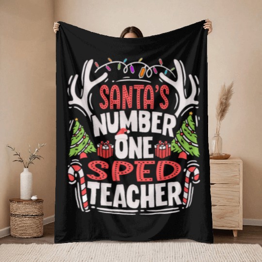 Santas Number One SPED Teacher Special Education Throw Blankets