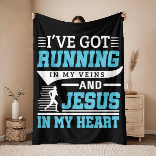 Running And Jesus Fitness Workout Cardio Christian Throw Blankets
