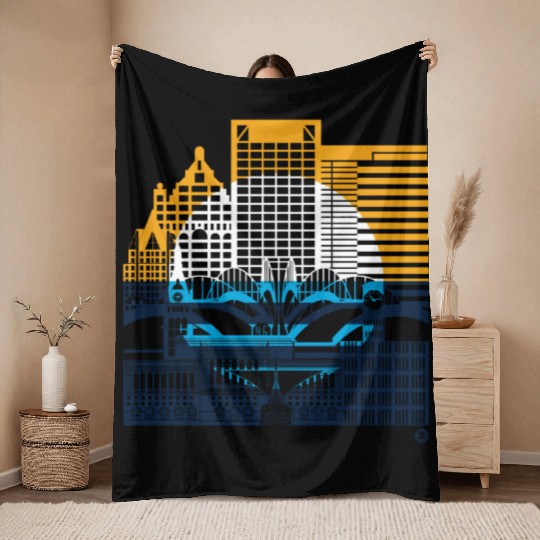 Milwaukee Skyline Squared Milwaukee Peoples Flag D Throw Blankets