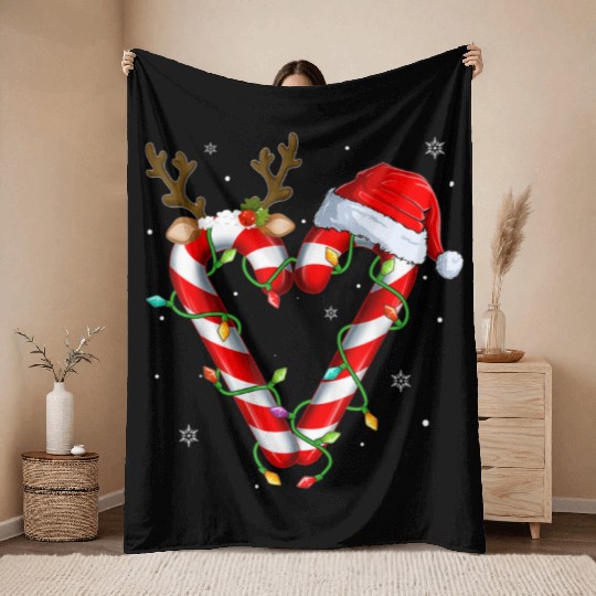 Candy Cane Crew Santa Christmas Lights Xmas Kids Throw Blankets