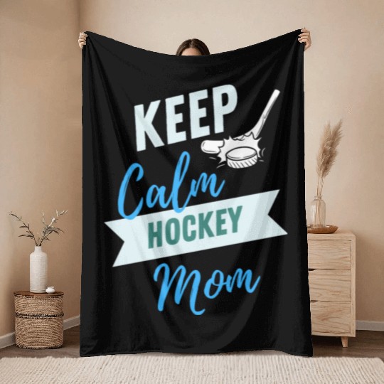 Keep Calm Hockey Mom Throw Blankets