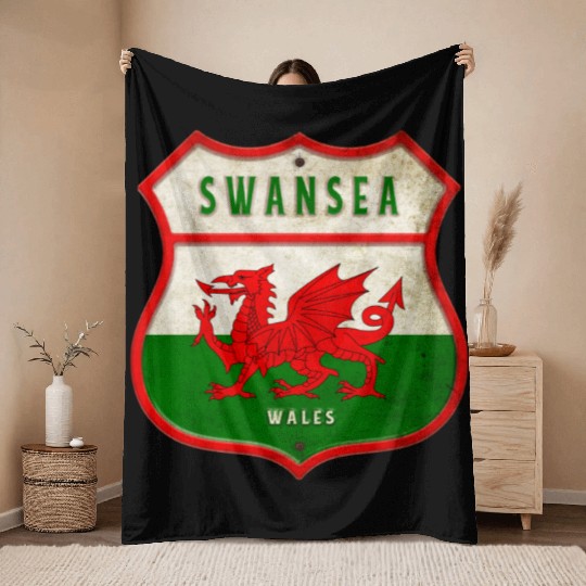 Swansea Wales coat of arms flag design Throw Blankets
