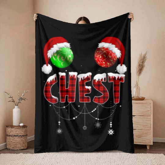 Chest Nuts Christmas Funny Matching Couple Throw Blankets