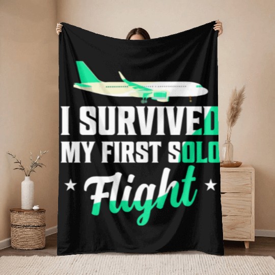 I Survived My First Solo Flight Pilot Throw Blankets