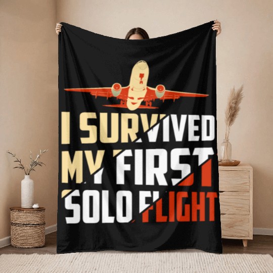 I Survived My First Solo Flight Aviation Throw Blankets