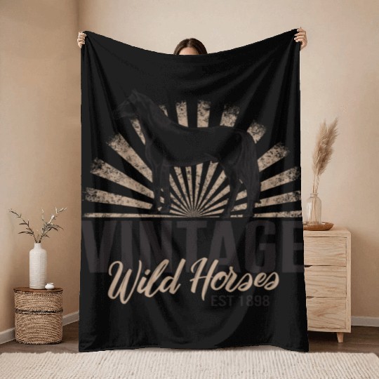 Cowboy Throw Blankets, Vintage Wild Horses Est 1898