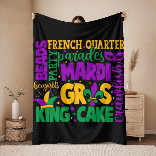 Mardi Gras Truck Aesthetic Fat Tuesday Carnival Throw Blankets