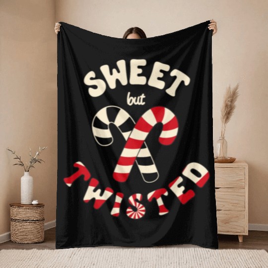 Sweet but twisted candy canes pun Throw Blankets