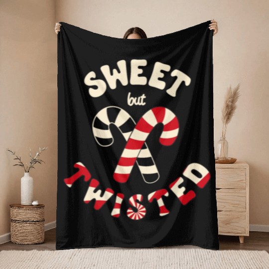 Sweet but twisted candy canes pun Throw Blankets
