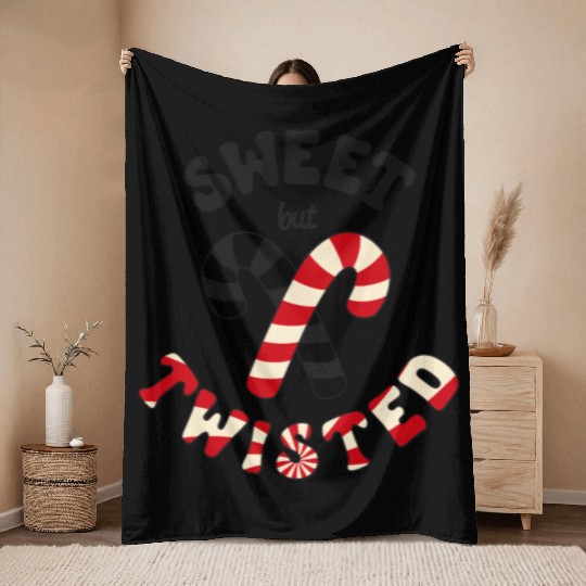 Sweet but twisted candy canes pun Throw Blankets