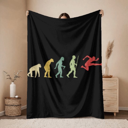 Hurdles Man Running Evolution Throw Blankets