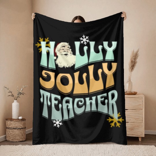 holly jolly teacher Throw Blankets