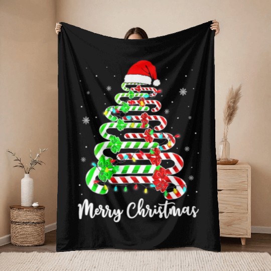 Candy Cane Santa Hat Funny Xmas Tree Merry Throw Blankets