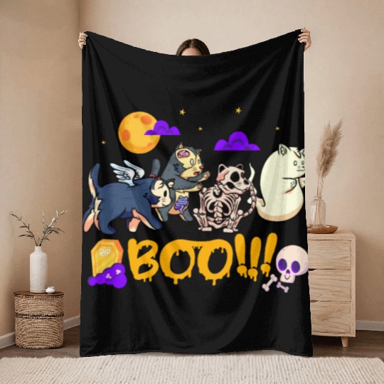 Boo! | Spooky Funny Halloween | Mummy Skeleton Throw Blankets