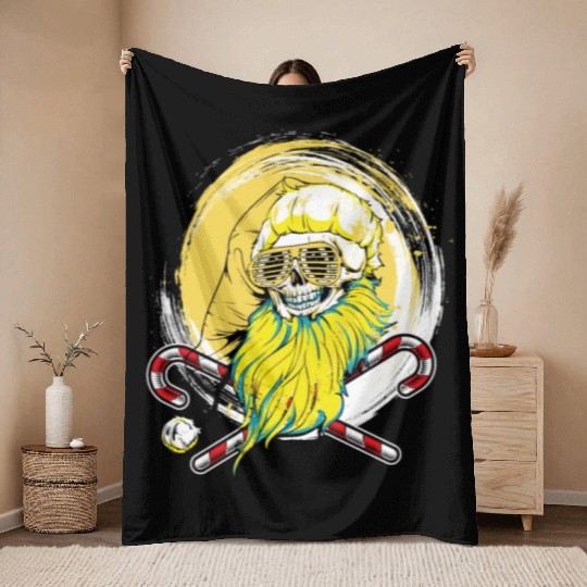 skull santa hat candy cane crew Throw Blankets