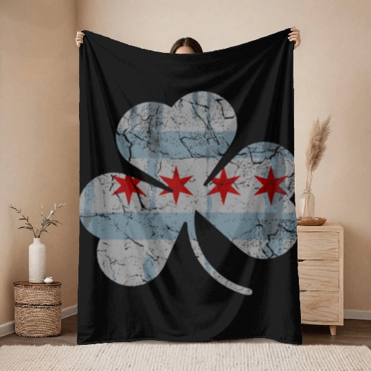 Chicago Flag Shamrock Irish St Patricks Throw Blankets