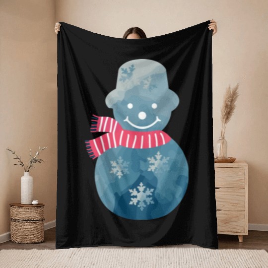 Snowman with pink scarf. Throw Blankets