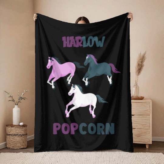 Harlow And Popcorn Merch Popcorn The Pony Throw Blankets