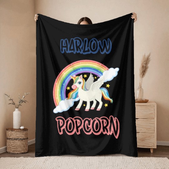 Harlow And Popcorn Merch Popcorn The Pony Throw Blankets