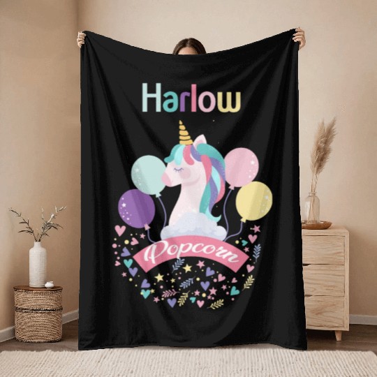 Harlow And Popcorn Merch Popcorn The Pony Throw Blankets