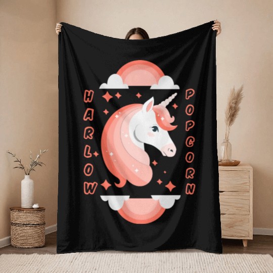 Harlow And Popcorn Merch Popcorn The Pony Throw Blankets