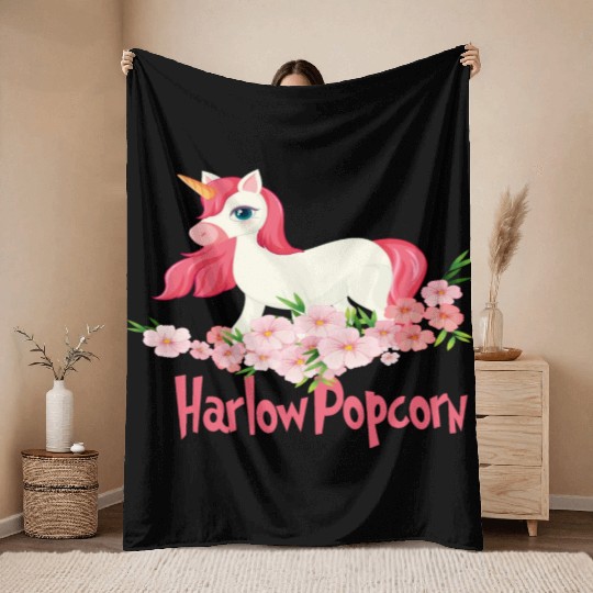 Harlow And Popcorn Merch Popcorn The Pony Throw Blankets