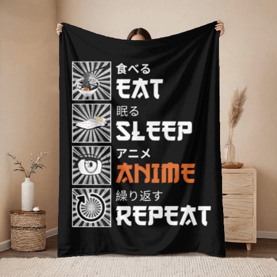 Eat, Sleep, Anime, Repeat - Gift For Christmas Day Throw Blankets
