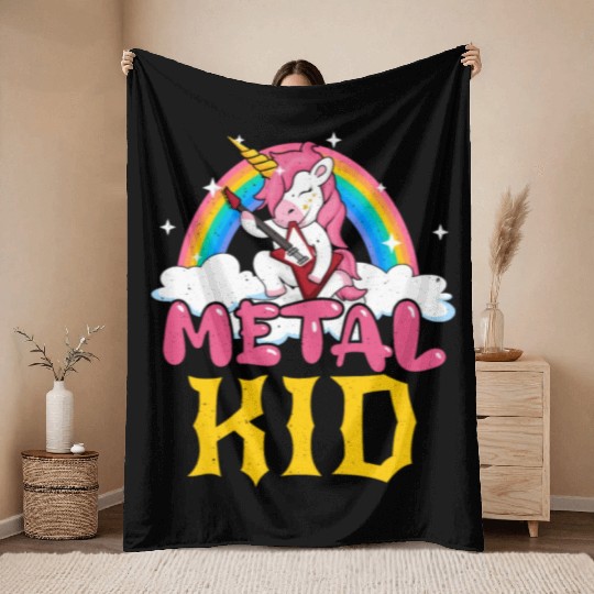 Guitar Unicorn Rainbow Metal Music Heavy Rock Throw Blankets