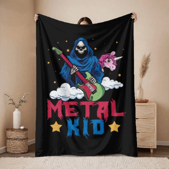 Grim Bone Unicorn Rainbow Metal Rock Metal Kid Throw Blankets